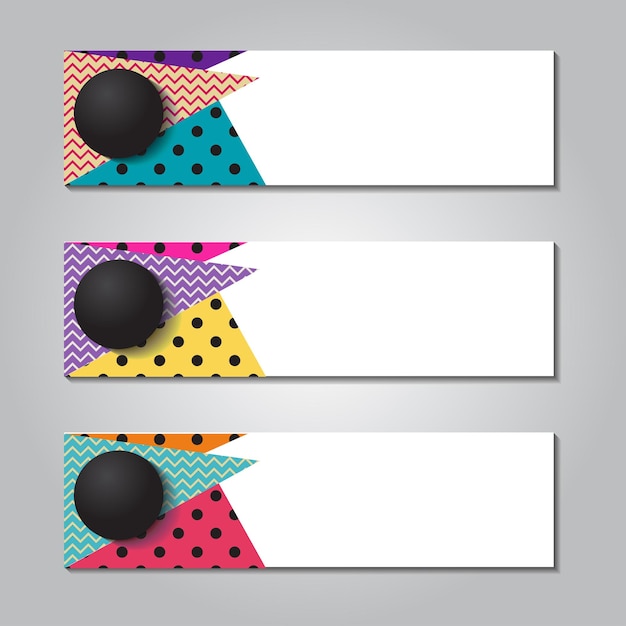 Horizontal banner design with round circle and memphis striped background