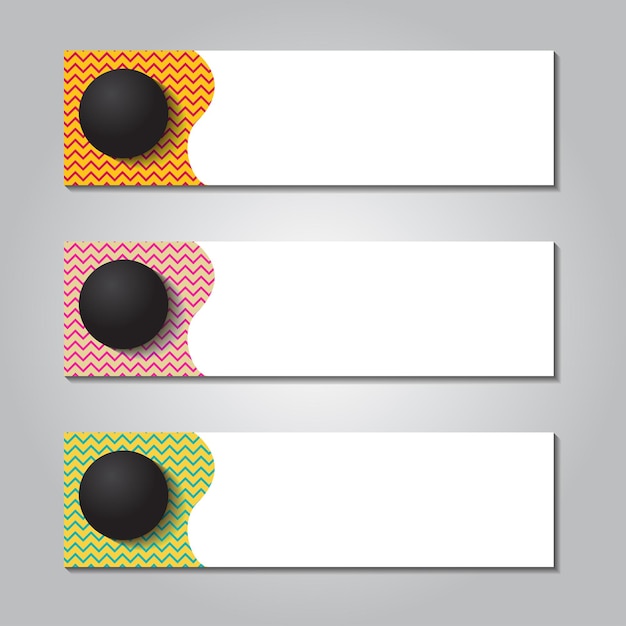 Horizontal banner design with round circle and memphis striped background