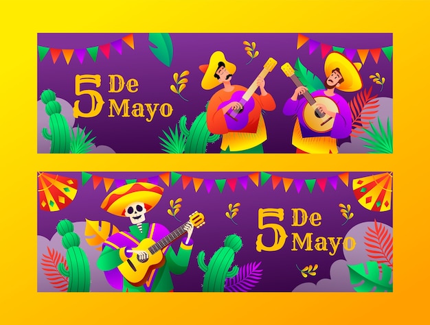 Free Vector horizontal banner template for cinco de mayo celebration