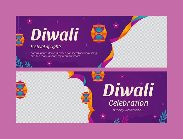 Horizontal banner template for diwali festival celebration