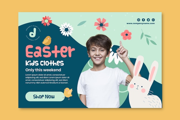 Horizontal banner template for easter sale with boy