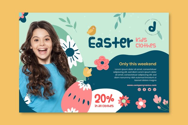 Horizontal banner template for easter sale with girl