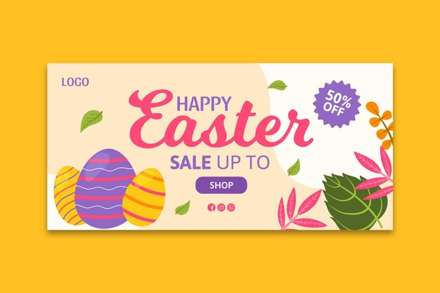 Horizontal banner template for easter sale with greeting