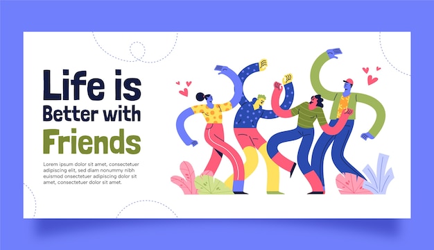 Free Vector horizontal banner template for friendship day celebration