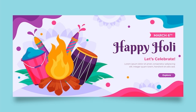 Horizontal banner template for holi festival celebration