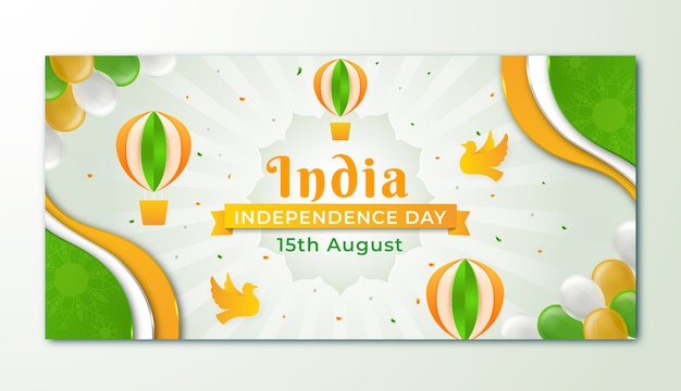 Free Vector horizontal banner template for india independence day celebration