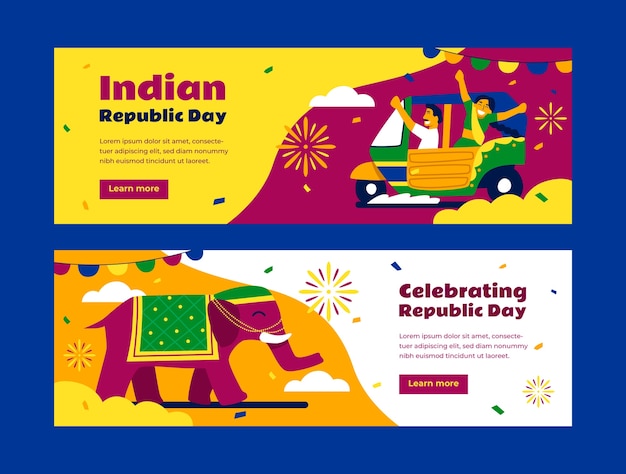 Free Vector horizontal banner template for india republic day celebration