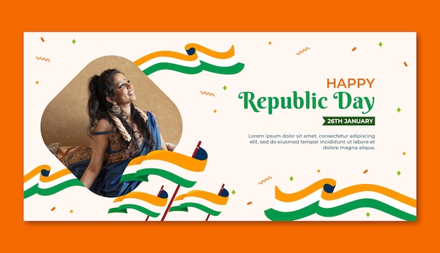 Free vector horizontal banner template for india republic day celebration