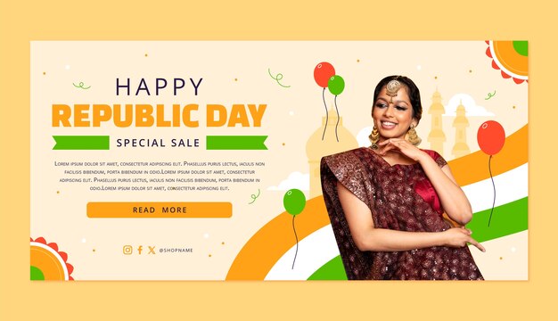 Horizontal banner template for indian republic day national holiday