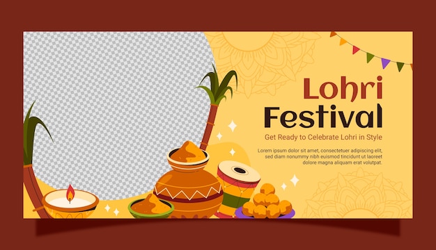 Free Vector horizontal banner template for lohri festival celebration