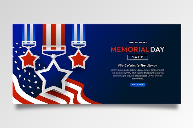 Free Vector horizontal banner template for us memorial day celebration