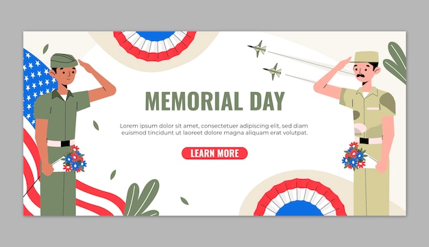 Free vector horizontal banner template for us memorial day celebration