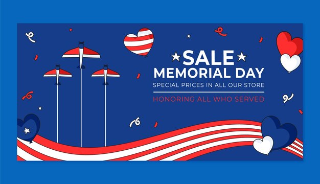 Horizontal banner template for us memorial day celebration