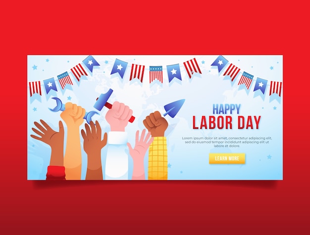 Free vector horizontal banner template for usa labor day celebration