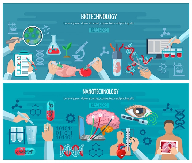 Free vector horizontal  biotechnology and nanotechnology banners