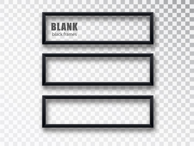 Horizontal black frame mockup template isolated on transparent background. Empty frame.