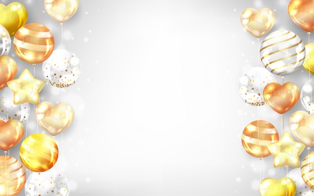 Horizontal golden balloons background.