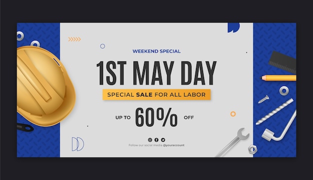 Horizontal sale banner template for 1st may labor day celebration