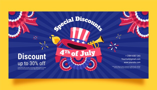 Horizontal sale banner template for american 4th of july holiday celebration