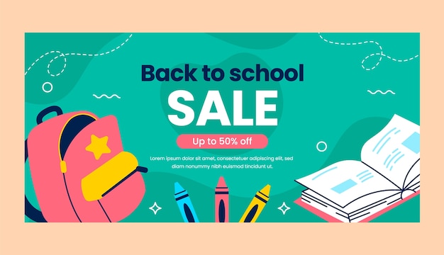 Horizontal sale banner template for back to school season