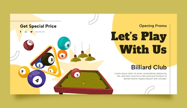 Horizontal sale banner template for billiards club and pool game