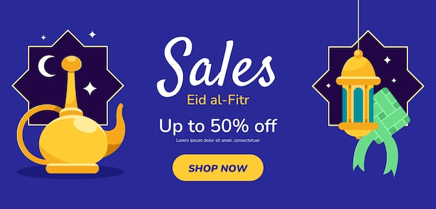 Free Vector horizontal sale banner template for islamic eid al-fitr celebration