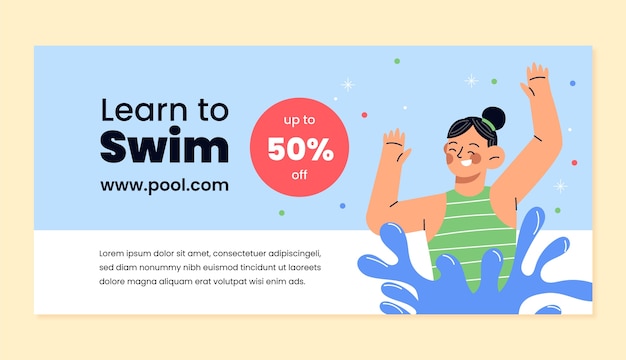 Horizontal sale banner template for swimming lessons