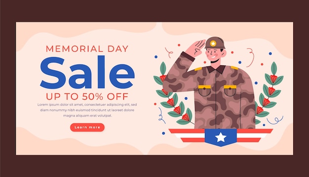 Free Vector horizontal sale banner template for usa memorial day celebration