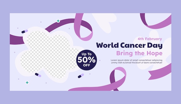 Free Vector horizontal sale banner template for world cancer day awareness