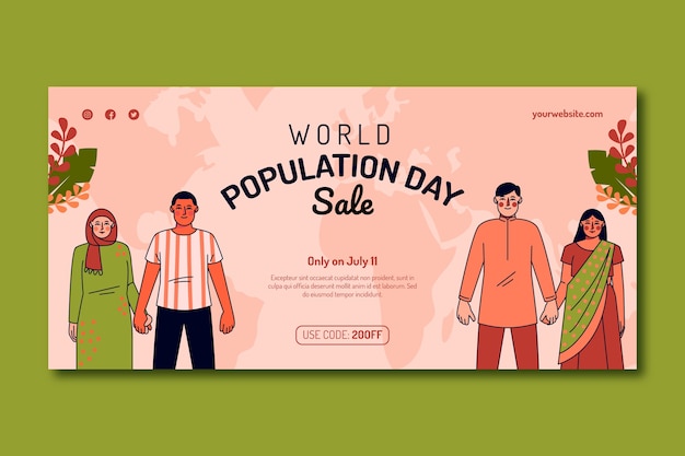 Free Vector horizontal sale banner template for world population day awareness