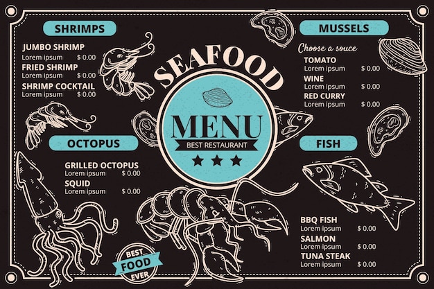 Free Vector horizontal seafood menu template