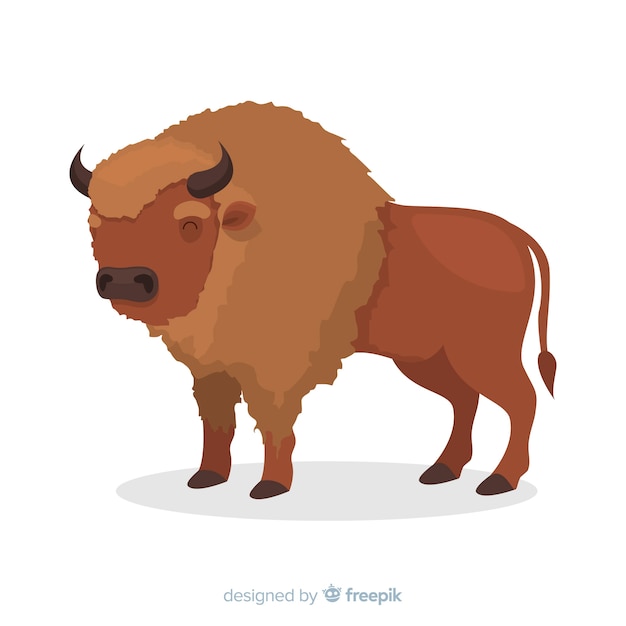 Horned brown buffalo cartoon illustration