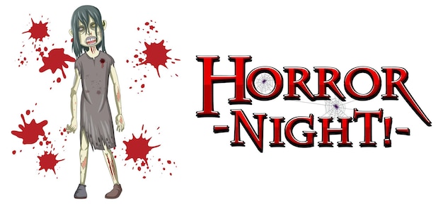 Horror Night text design with creepy zombie