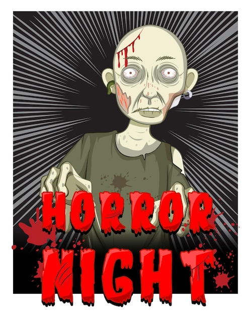 Free vector horror night text design with creepy zombie