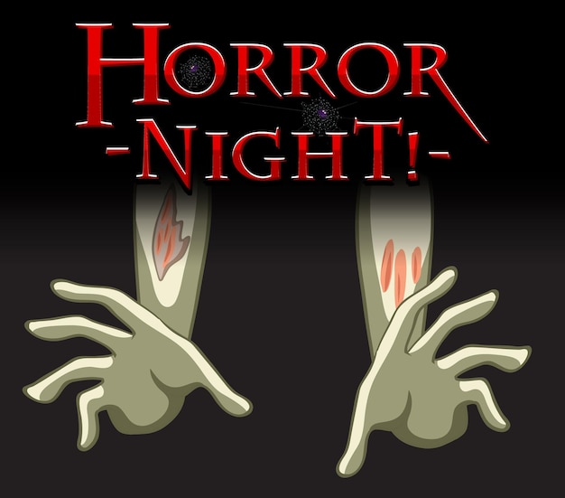 Horror Night text logo with corpse hands