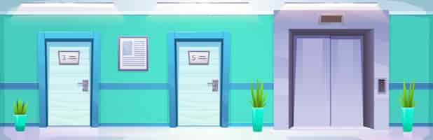 Free vector hospital corridor with room door vector background