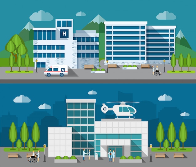 Free Vector hospital flat banner set