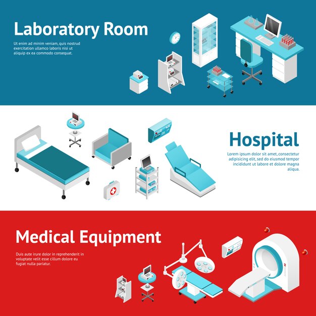 Hospital Medical Equipment Flat Banners Set 