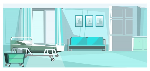 Free vector hospital room with bed on wheels illustration