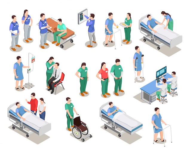 Hospital Staff Patients Isometric People