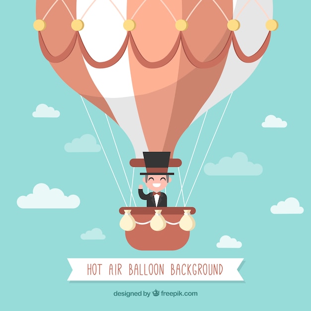 Free vector hot air balloon background with sky in hand drawn style