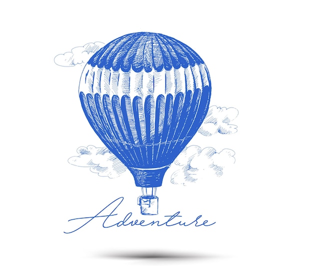 Hot air balloon isolated on white background Hand Drawn Sketch Vector illustration