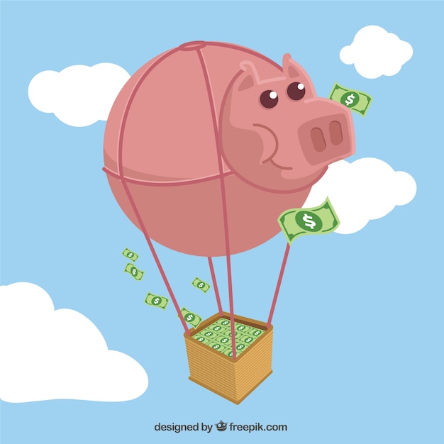 Hot air balloon with a piggybank