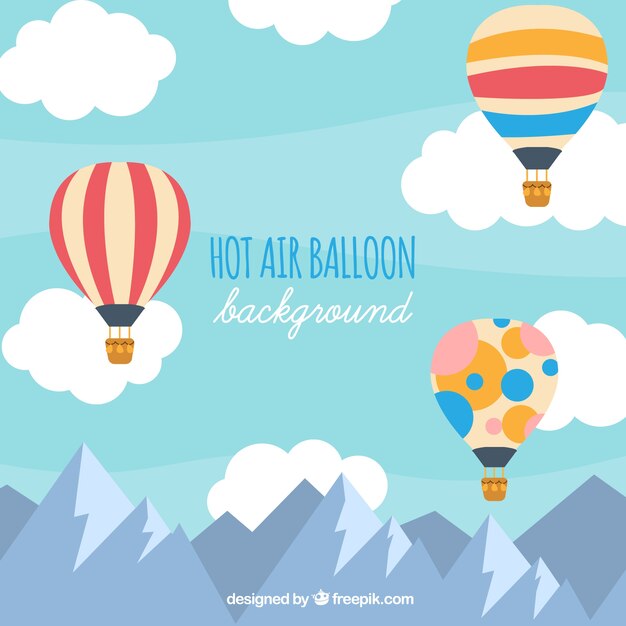 Hot air balloons background in the sky with clouds