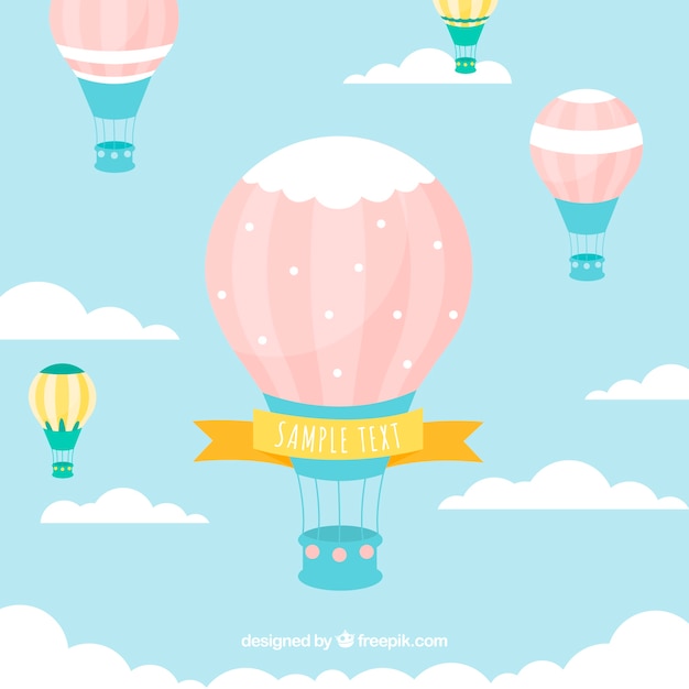 Hot air balloons background in the sky with clouds