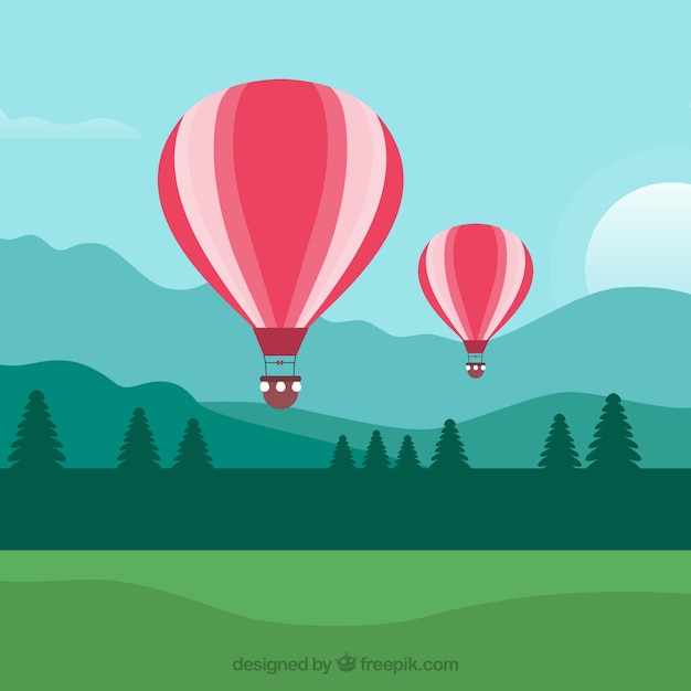 Hot air balloons background in the sky with clouds