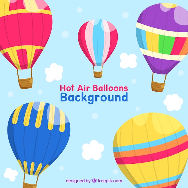 Hot air balloons background with sky in hand drawn style