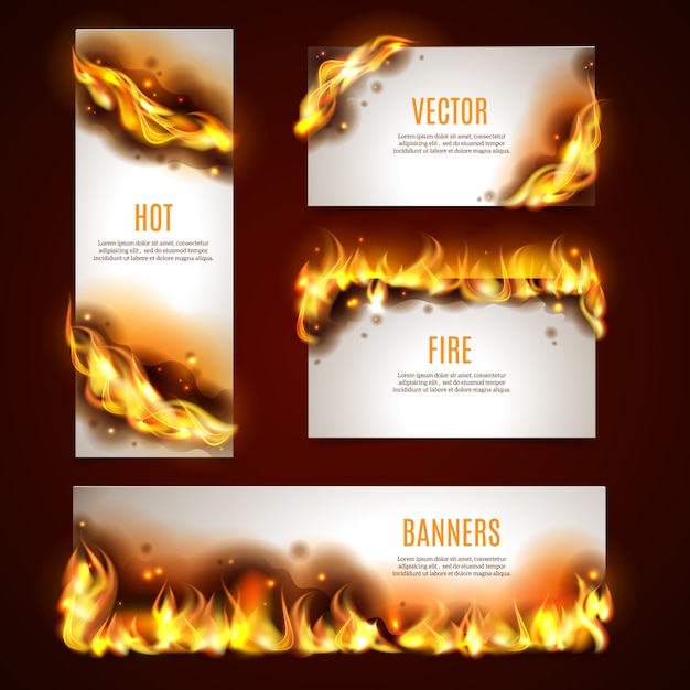 Hot fire banners set