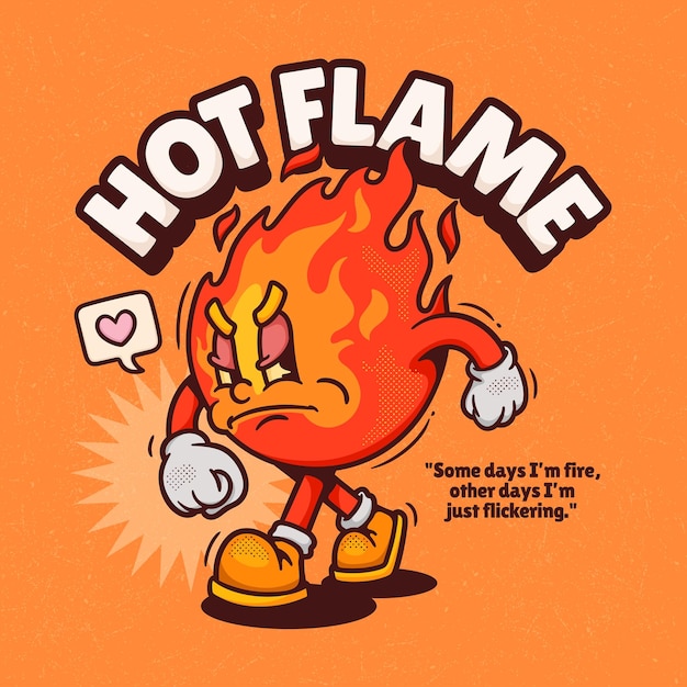 Free Vector hot flame trendy retro cartoon vector hand drawn