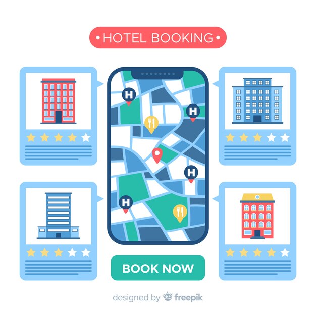 Hotel booking concept in flat style